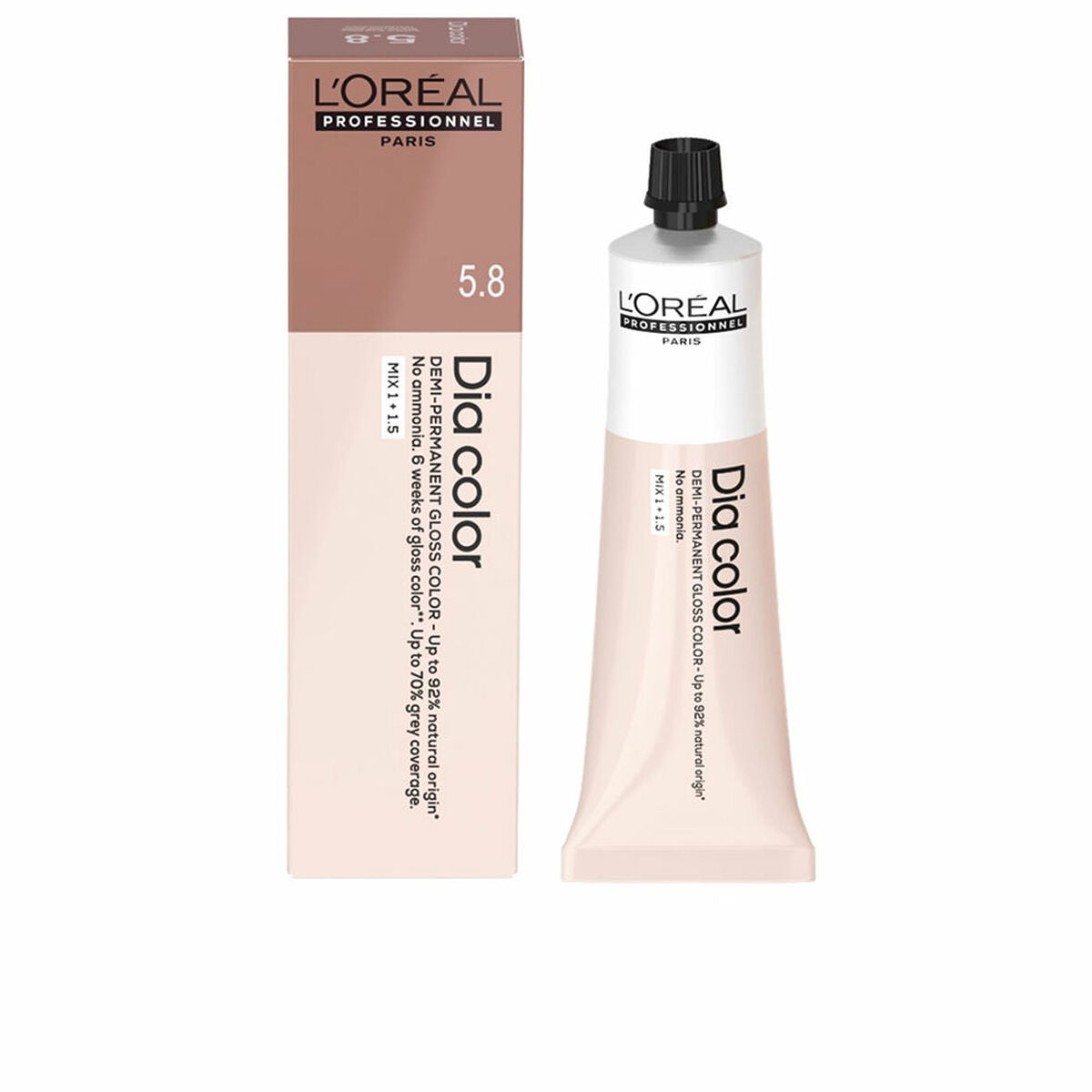 Coloration semi-permanente L'Oreal Professionnel Paris DIA COLOR Nº 5.8, tube de 60 ml et emballage.