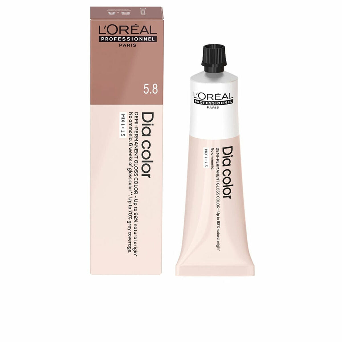 L'Oreal Professionnel Paris DIA COLOR Nº 5.8 semi-permanent hair color tube and packaging 60 ml.