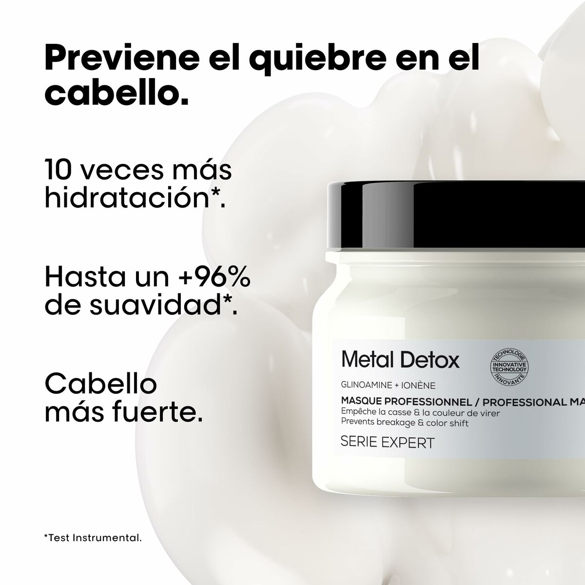 Masque réparateur L'Oreal Professionnel Paris Metal Detox 150 ml avec crème hydratante pour des cheveux plus forts.