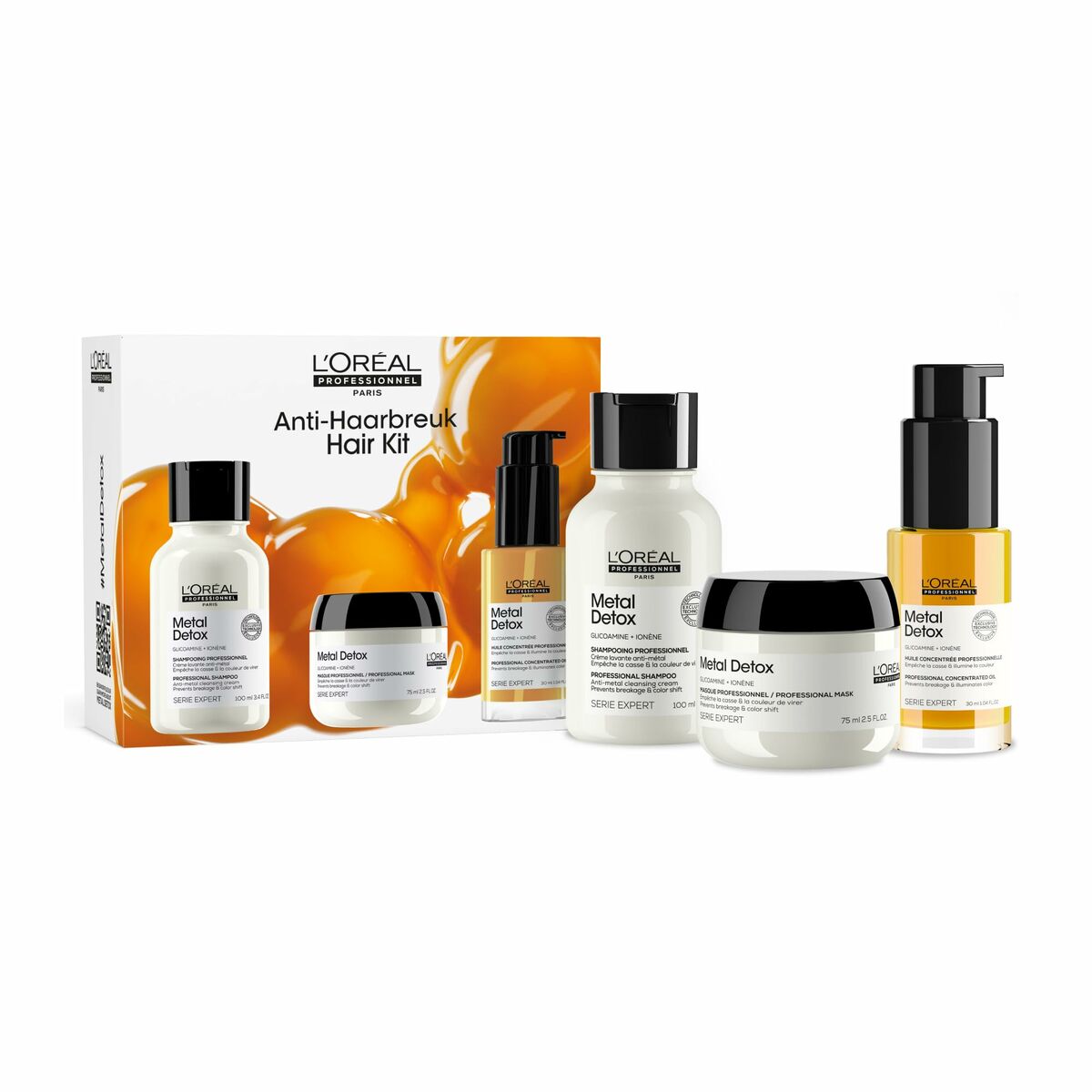 L'Oreal Professionnel Anti-Haarbreuk Hair Kit featuring METAL DETOX products for healthy hair care.