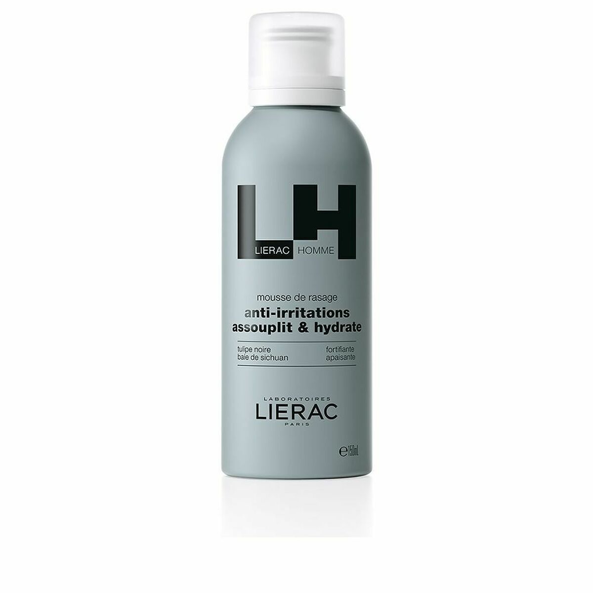 Mousse à raser Lierac Lh pour hommes, 150 ml, hydratant et anti-irritations, idéal pour soins de la peau.