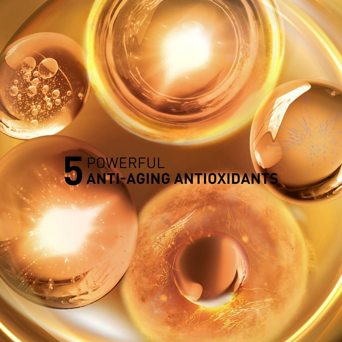 Graphic showing 5 powerful anti-aging antioxidants in a vibrant, visually appealing layout.