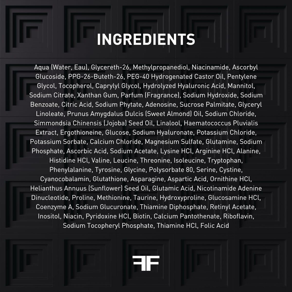 Ingredients list for Filorga Aox 30 ml, including Aqua, Niacinamide, and various moisturizers.