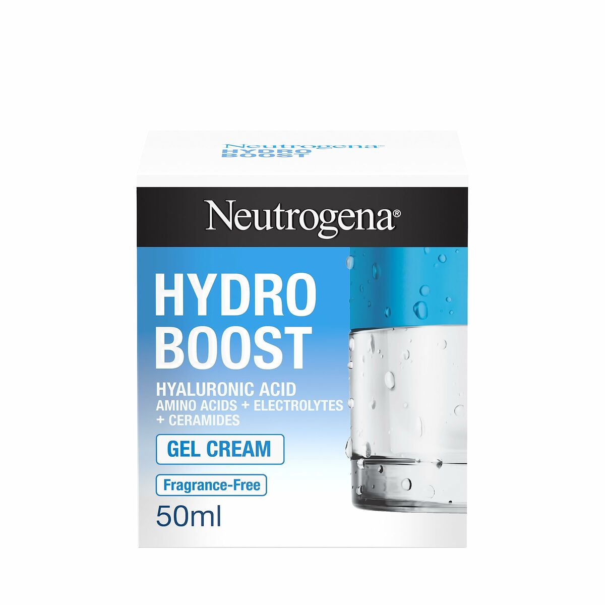 Neutrogena HYDRO BOOST facial cream 50 ml with hyaluronic acid, gel texture, perfect for sensitive skin.