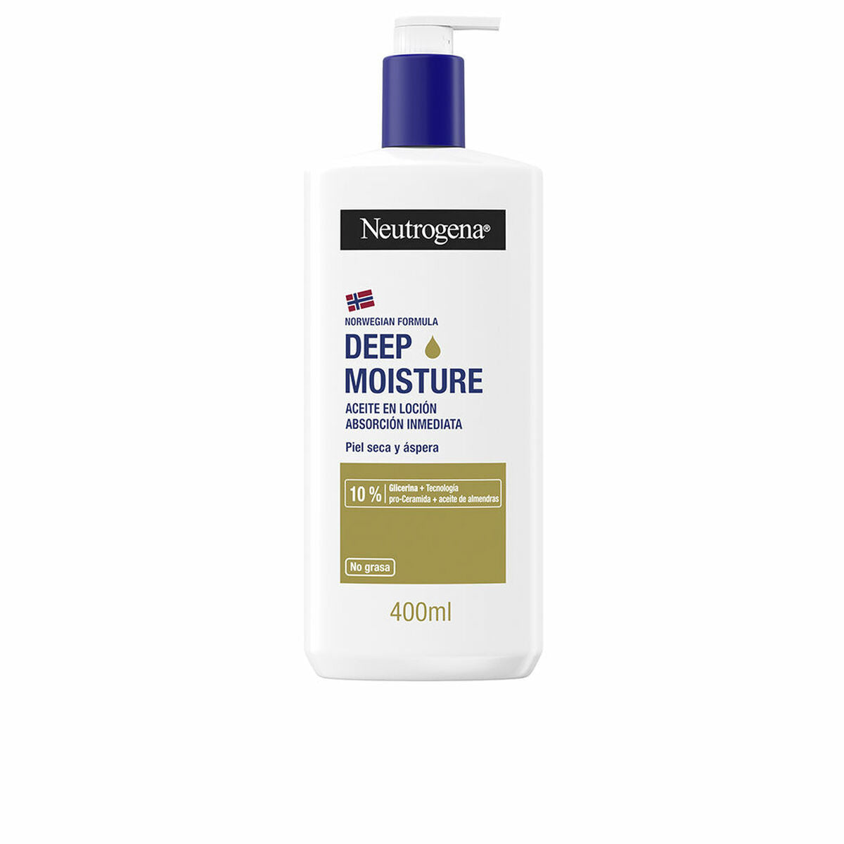 Neutrogena Deep Moisture lotion 400ml for dry skin, immediate absorption for soft and hydrated skin.