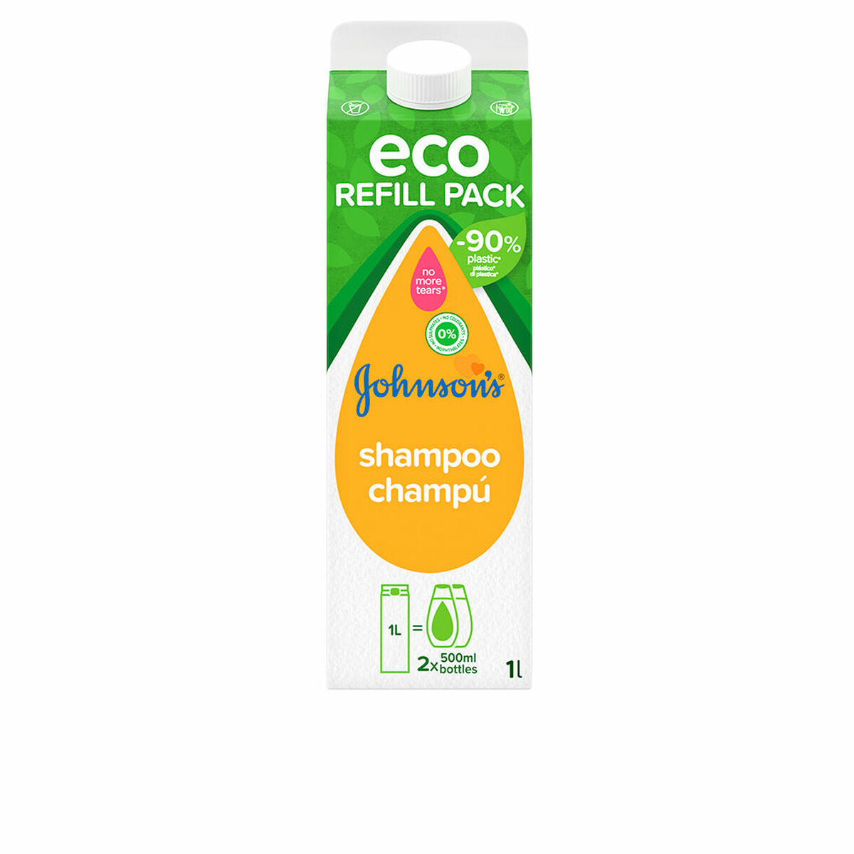 Johnson's Eco Refill Pack Baby Shampoo 1L, eco-friendly packaging, unisex hair care product.