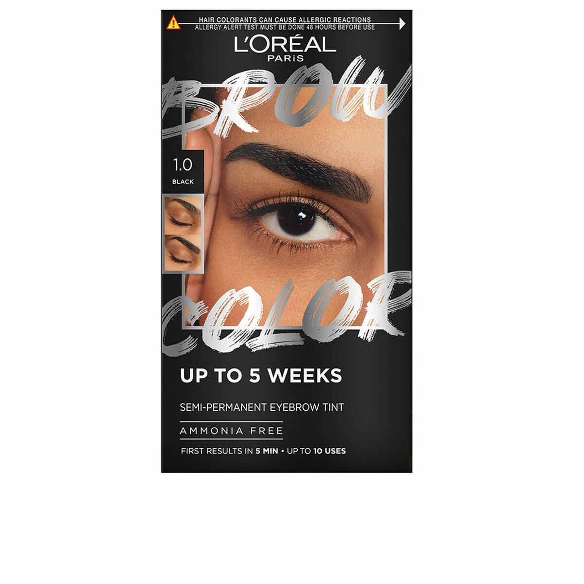 Teinture pour sourcils L'Oreal BROW COLOR Nº 1.0 Black, semi-permanent, ammonia-free, lasts up to 5 weeks.