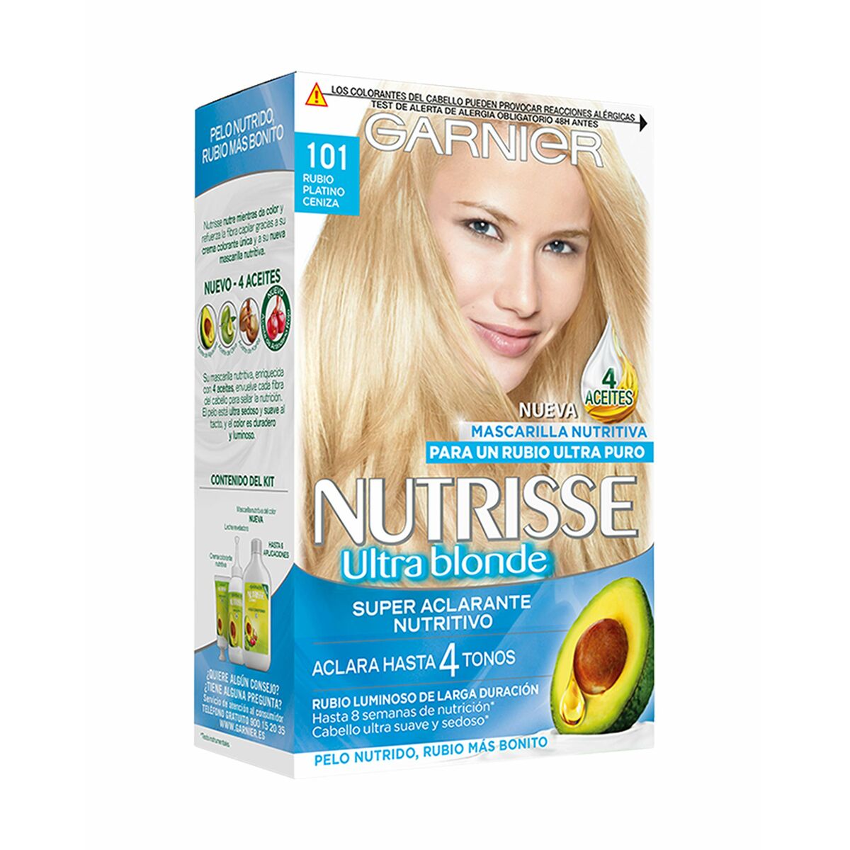 Masque clarifiant Garnier Nutrisse Ultra Blonde 101 - Sable pour un éclaircissement nutritif des cheveux blonds.