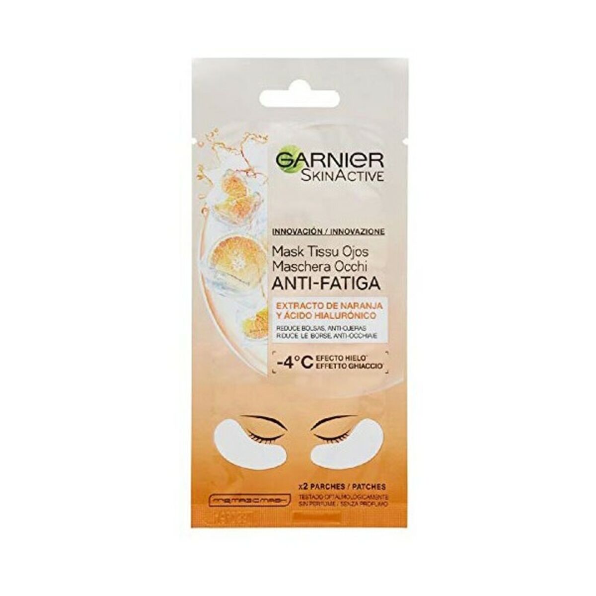Masque contour des yeux Skin Active Garnier Skinactive avec extrait d'orange et acide hyaluronique - 2 patchs.