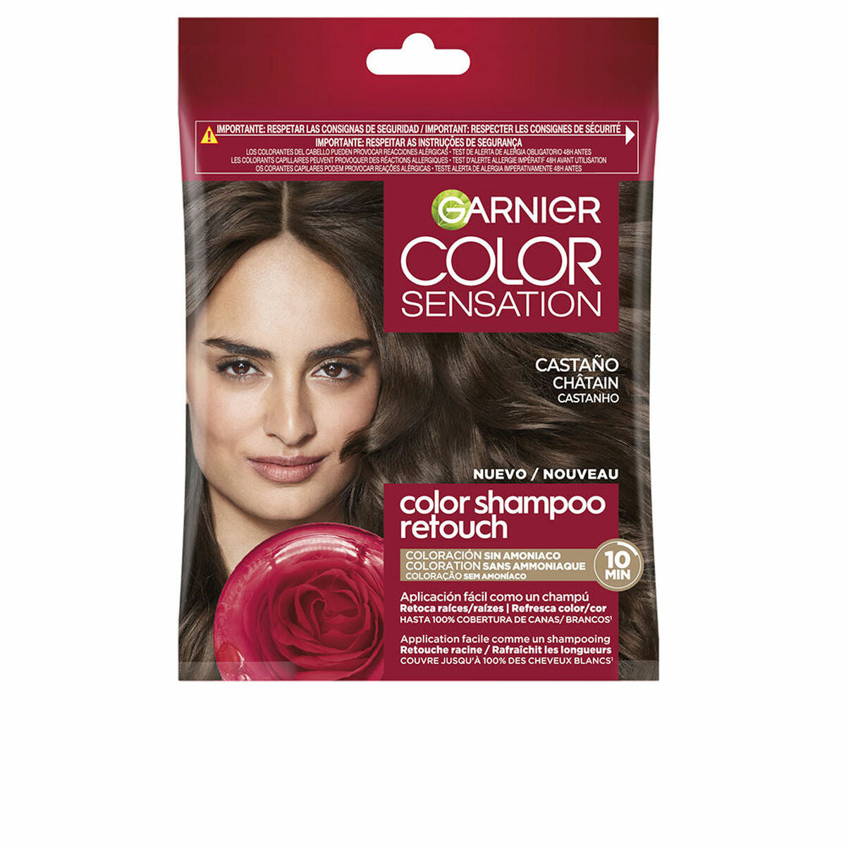 Teinture shampooing Garnier COLOR SENSATION Marron Nº 4.0, semi-permanent color for shiny hair, no ammonia, quick application.