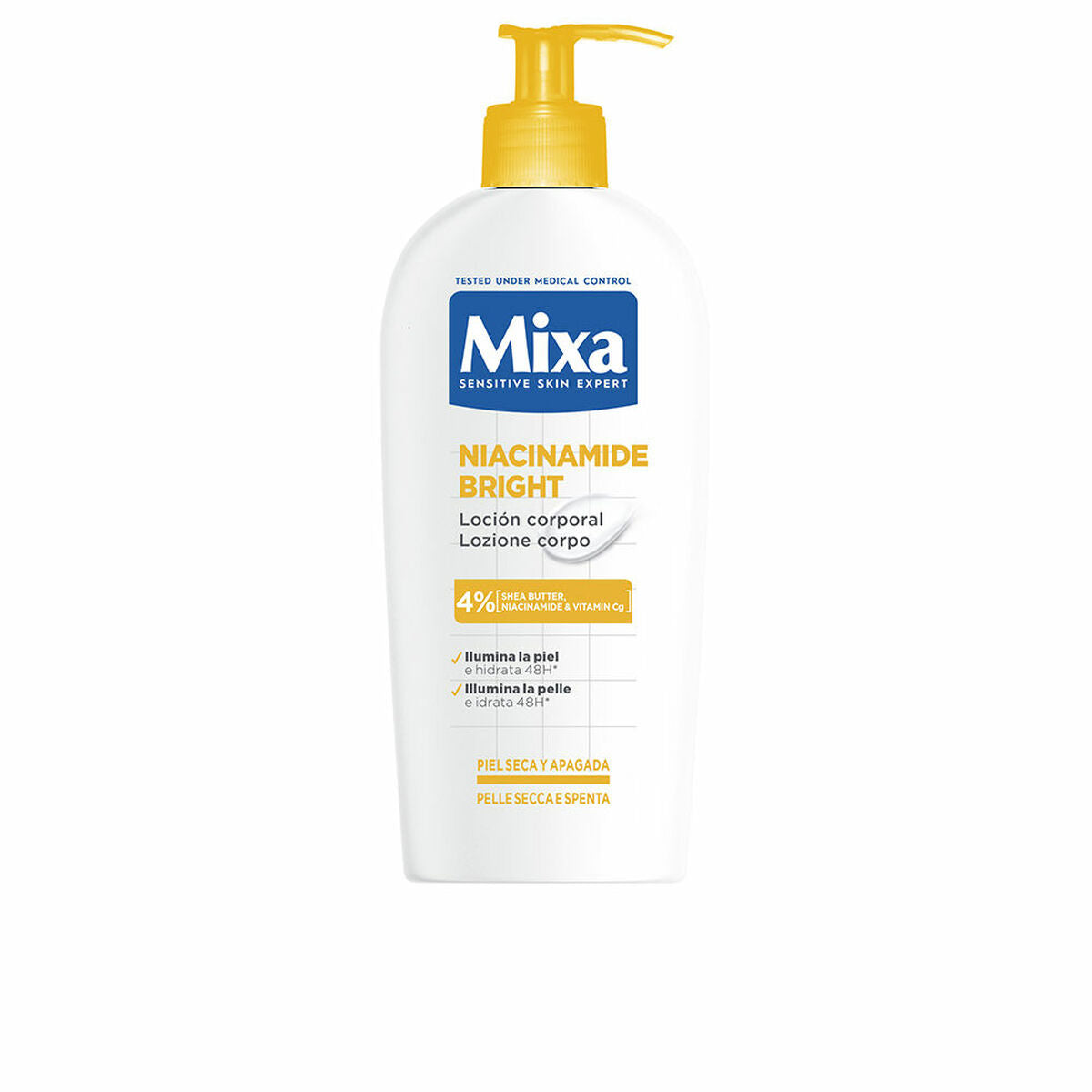 Protecteur solaire Mixa Niacinamide pour peau sensible, hydratation et protection UV, 100ml.