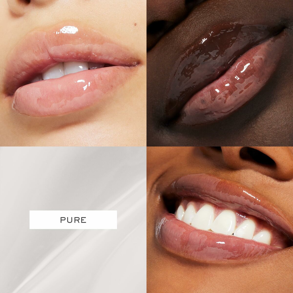 Collage of glossy lips showcasing different shades of Lancôme Juicy Tubes lip gloss, emphasizing shine and hydration.