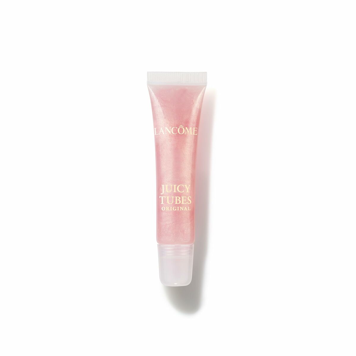 Rouge à lèvres Lancôme JUICY TUBES dans un tube transparent avec une teinte rose brillante.