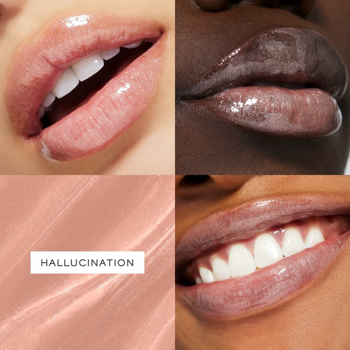 Diverse shades of Lancôme Juicy Tubes lip gloss with glossy finishes, showcasing the color 'Hallucination'.