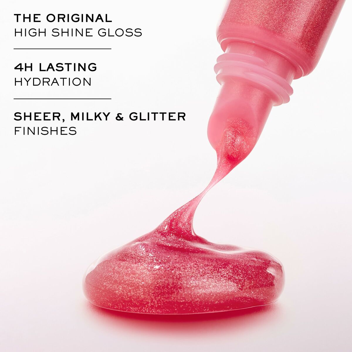 Rouge à lèvres Lancôme Juicy Tubes, gloss rose brillant avec hydratation durable et finitions pailletées.