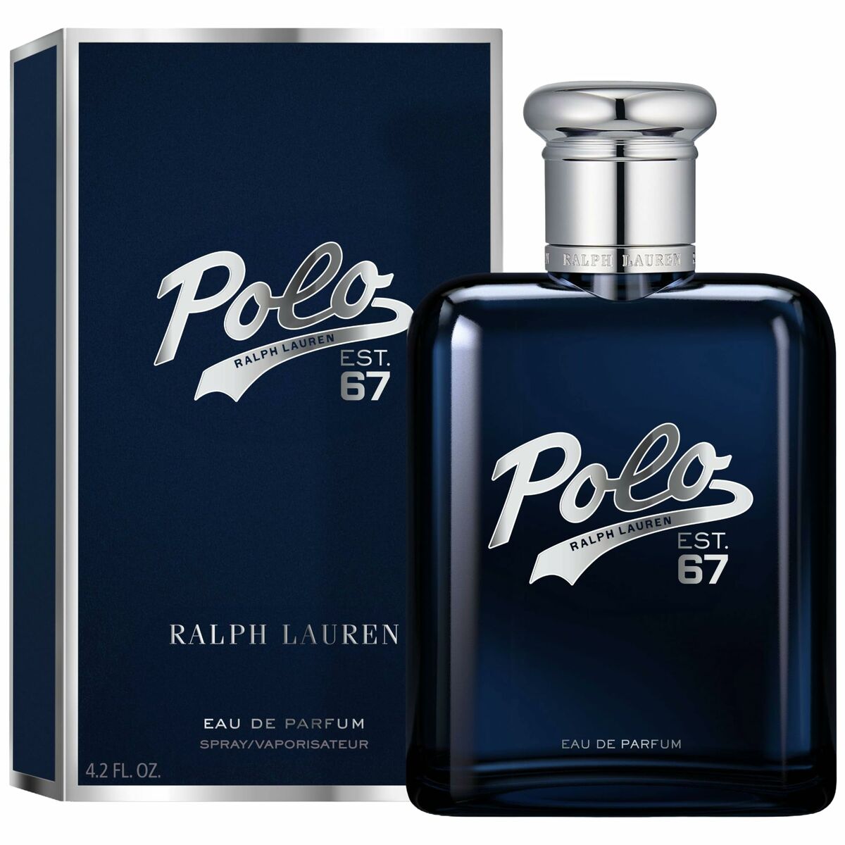 Parfum Homme Ralph Lauren POLO en flacon de 4,2 oz avec emballage bleu élégant et logo emblématique.