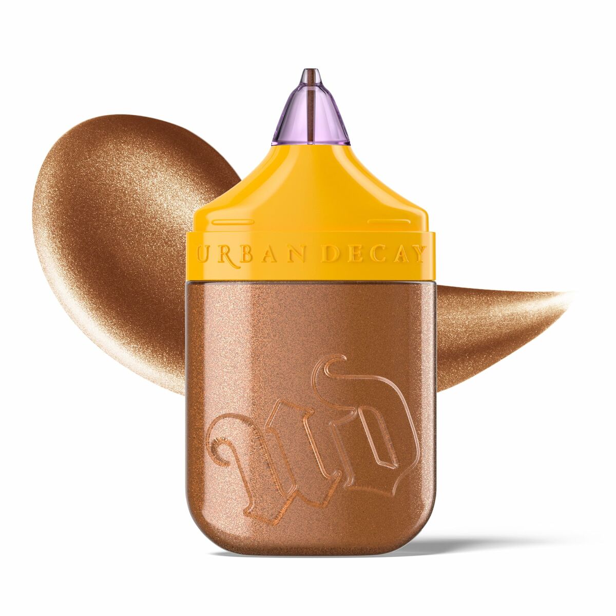 Urban Decay BOND HIGHLIGHTER, water-resistant vegan makeup, with a rich bronze color and fun packaging.