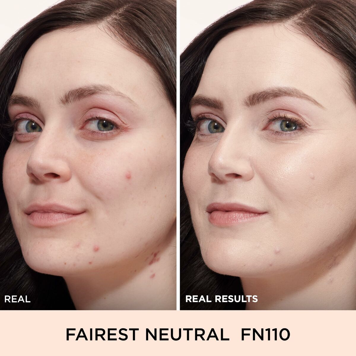 Before and after showing makeup results on skin with Fairest Neutral FN110 shade from It Cosmetics.