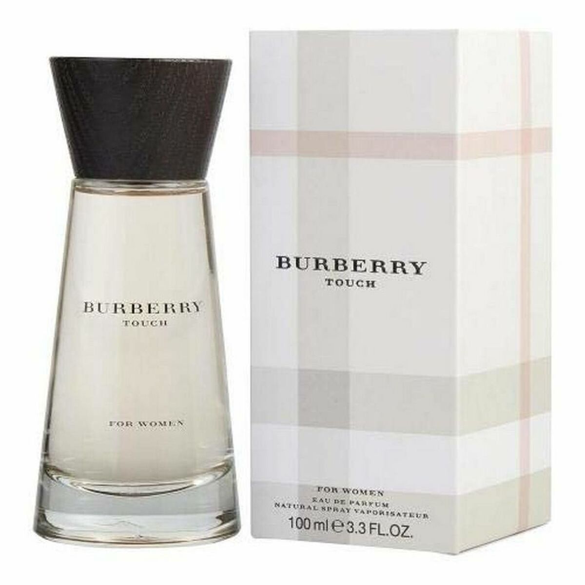 Burberry Touch for Women EDP 100ml bottle and box, elegant fragrance for women, showcasing femininity and authenticity.