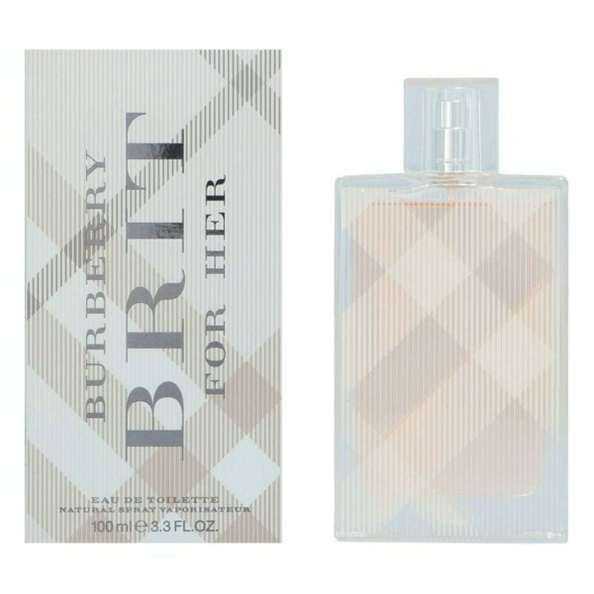 Burberry Brit for Her EDT 100 ml bottle and packaging, showcasing femininity and elegance.