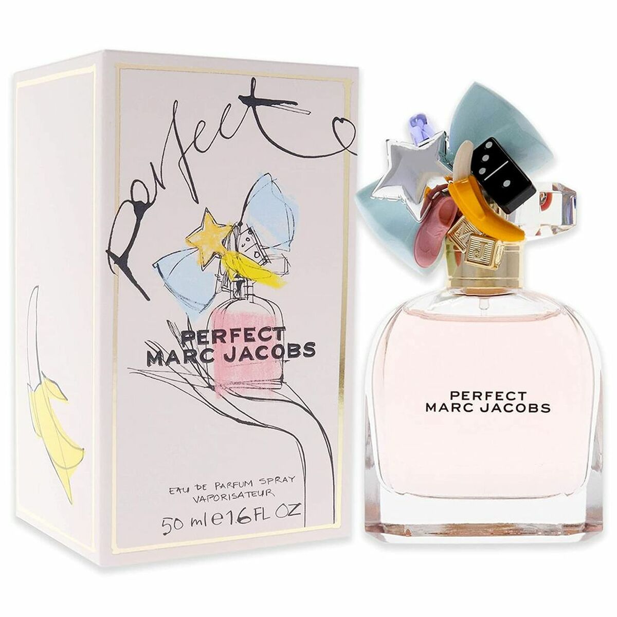 Marc Jacobs Perfect EDP for women, 50ml perfume bottle with colorful embellishments and stylish packaging.