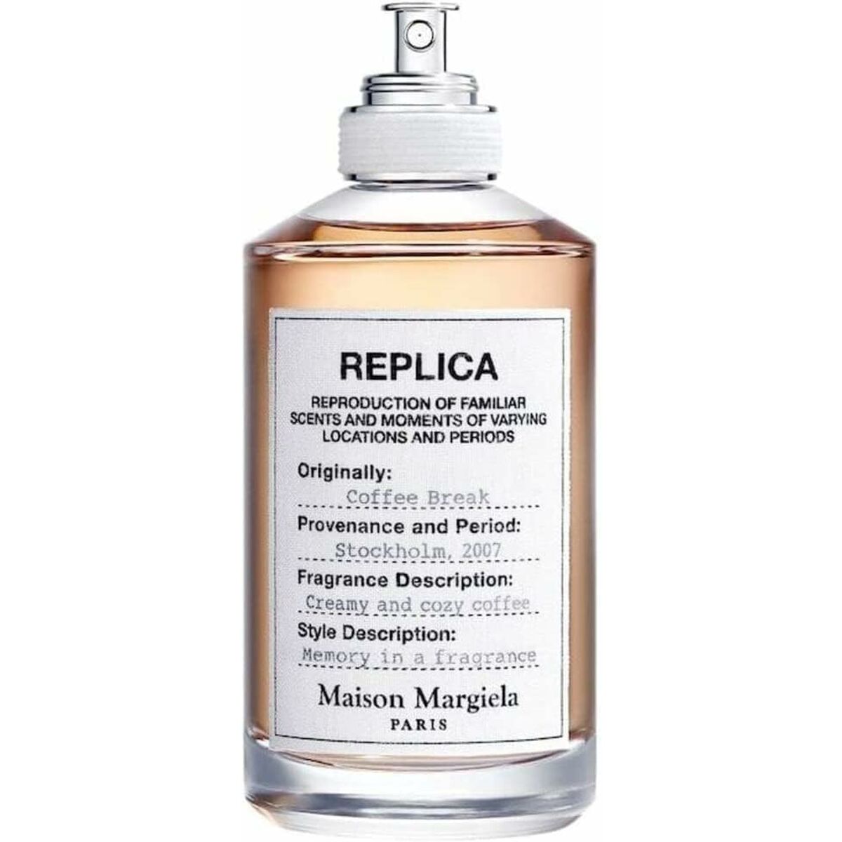 Maison Margiela Replica Coffee Break EDT 100ml bottle showcasing creamy coffee scent, a memory in a fragrance.