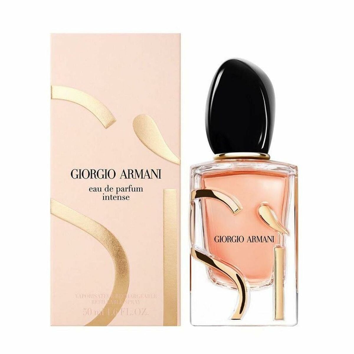 Giorgio Armani Sì Intense EDP bottle and box packaging, women's Eau de Parfum in 50ml.