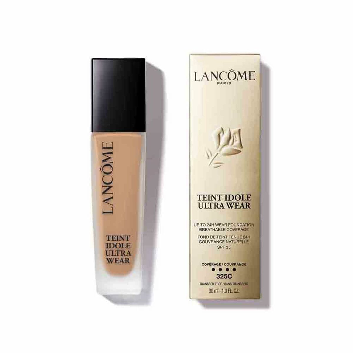 Lancôme Teint Idole Ultra Wear liquid foundation in shade 325C, SPF 35, 30 ml packaging and bottle.