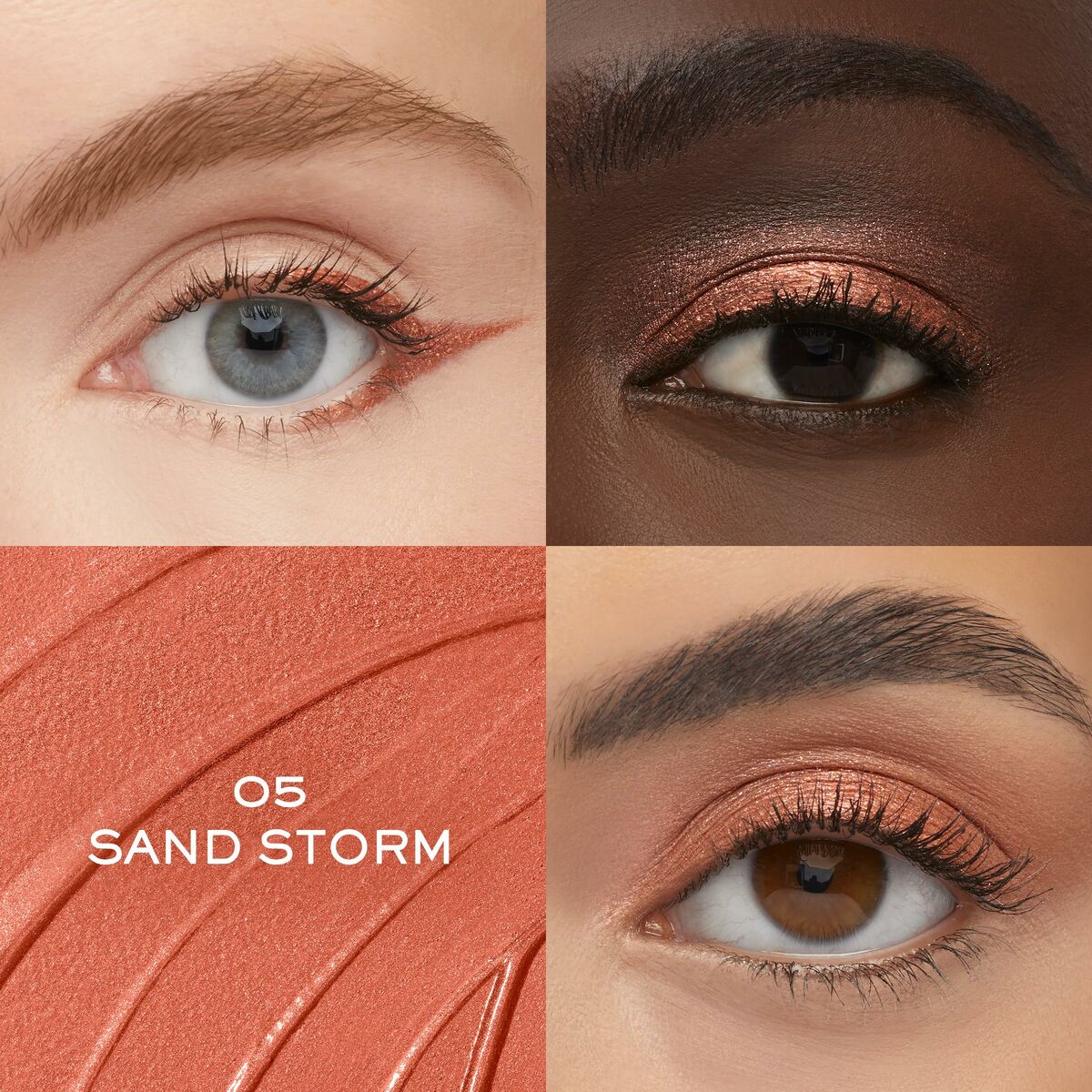 Lot Lancôme Idôle Tint in shade O5 Sand Storm featuring diverse eye looks and texture.