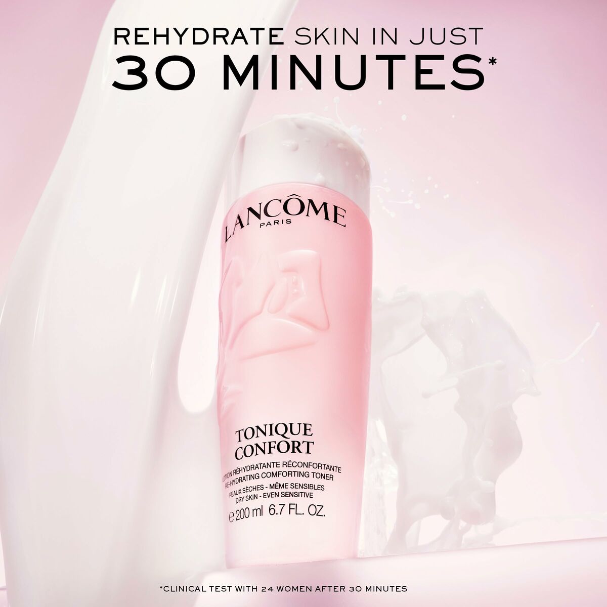Lancôme Tonique Confort 200 ml hydrating toner, designed for sensitive skin to replenish moisture in 30 minutes.