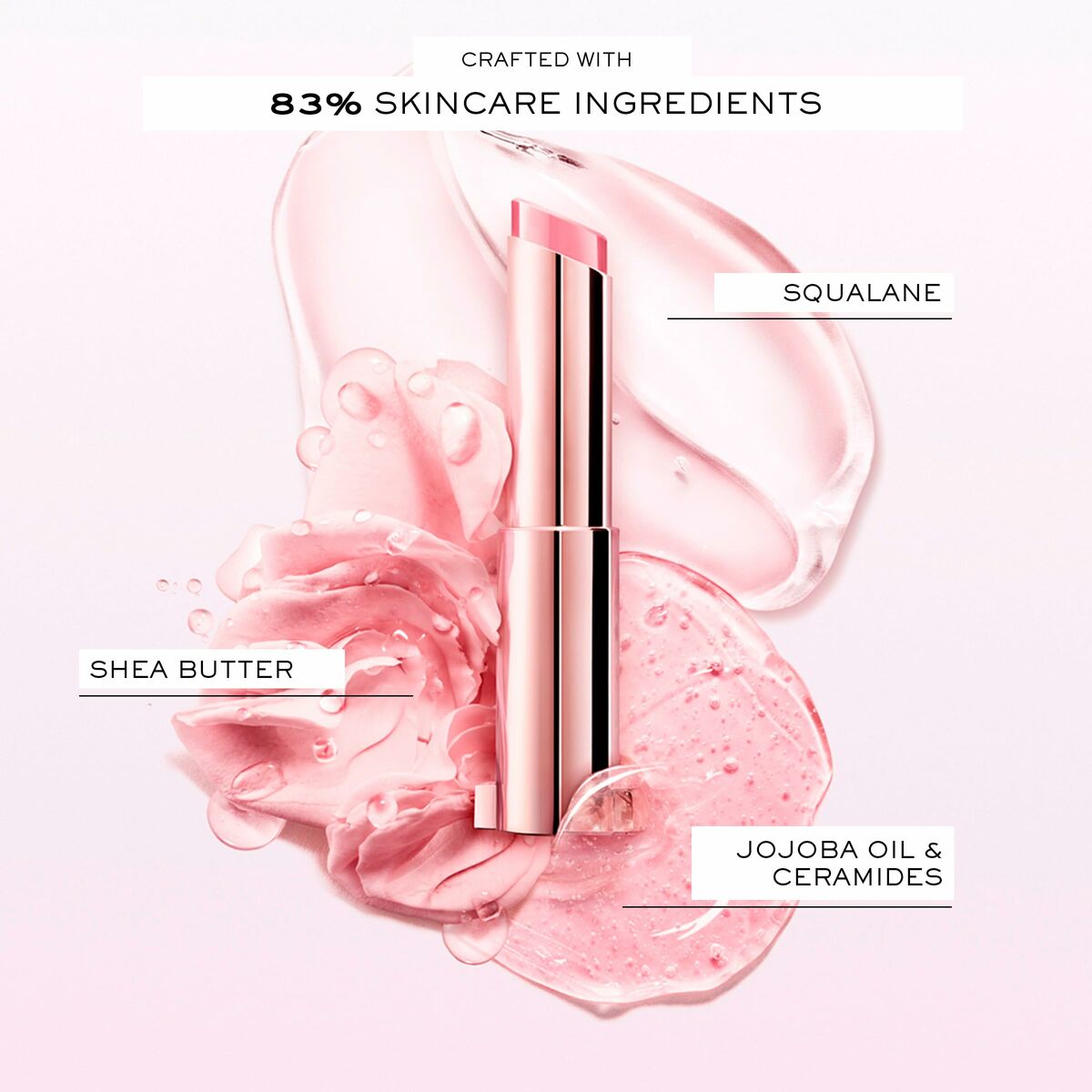 Rouge à lèvres Lancôme LASH IDÔLE Nº 33, enrichi en 83% d'ingrédients de soin: squalane, beurre de karité, huile de jojoba.