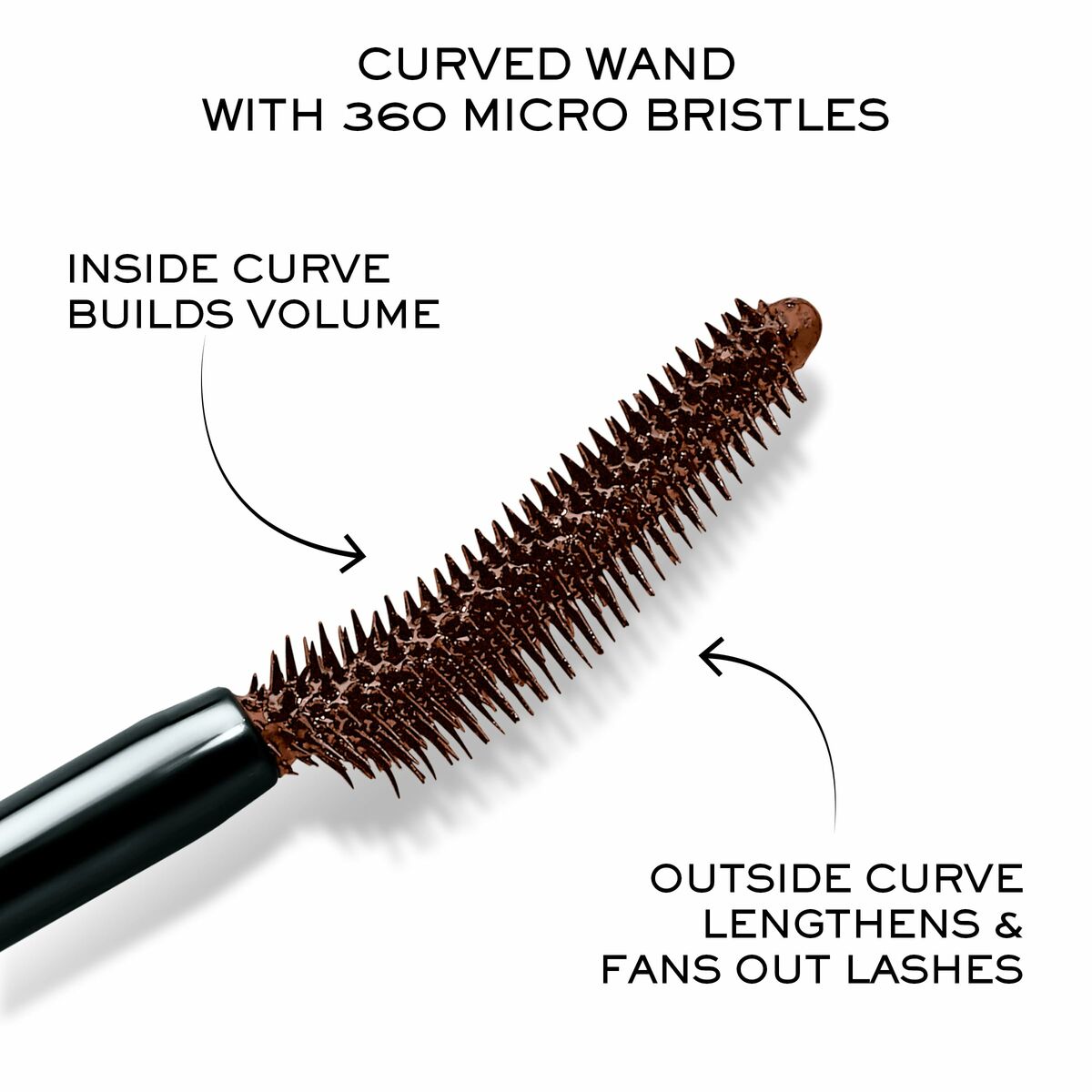 Curved wand with 360 micro bristles for added volume and length, ideal for enhancing lashes with Lancôme LASH IDÔLE.