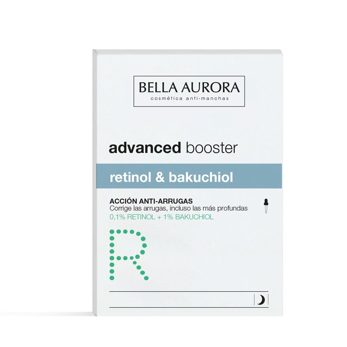 Bella Aurora Advanced Booster with 0.1% Retinol and 1% Bakuchiol for anti-wrinkle treatment.