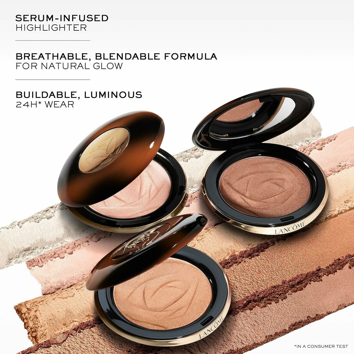 Set de trois enlumineurs Lancôme, formule légère et lumineuse, pour un éclat naturel et une tenue de 24 heures.