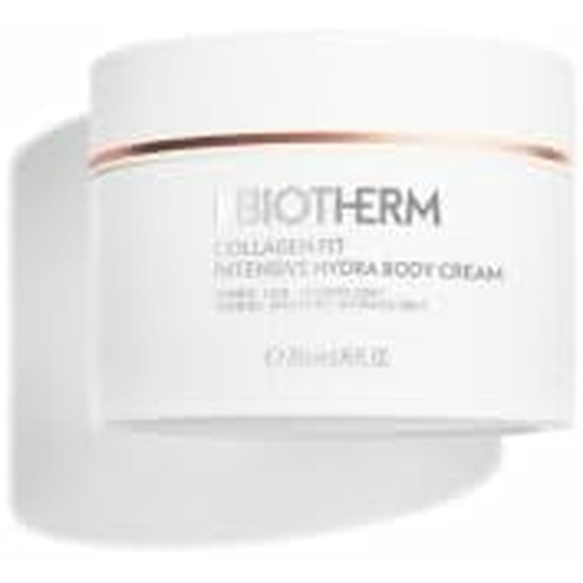 Biotherm Collagen Fit intensive hydra body cream in a white jar, promoting hydration and skin wellness.