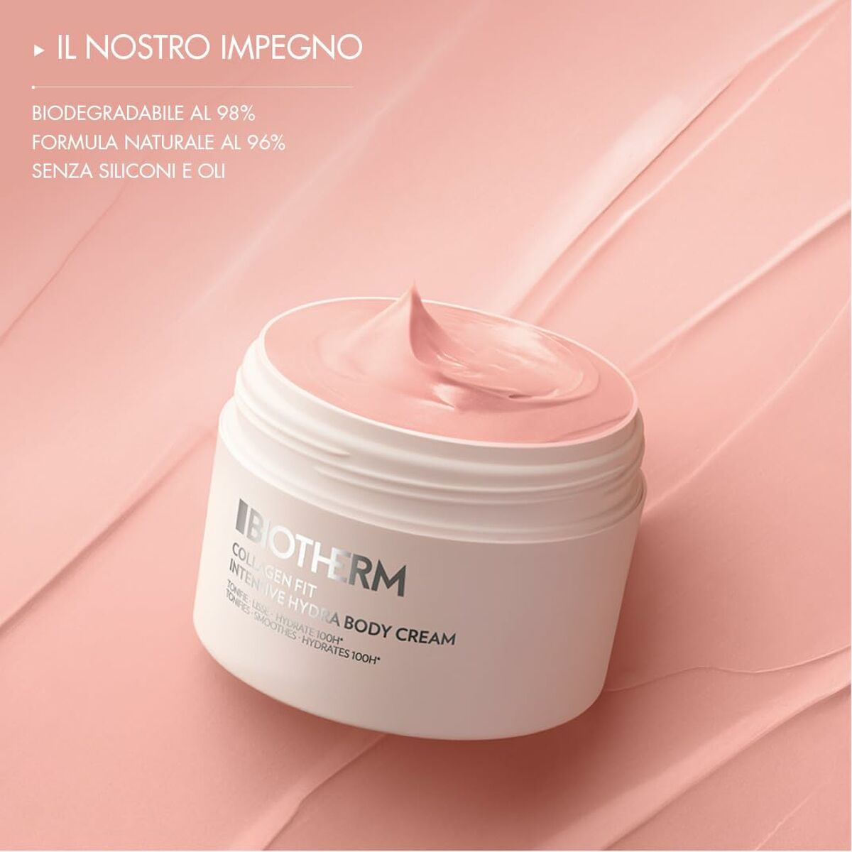 Lotion corporelle Biotherm COLLAGEN FIT, crème hydratante, 98% biodégradable, sans silicones ni huiles.