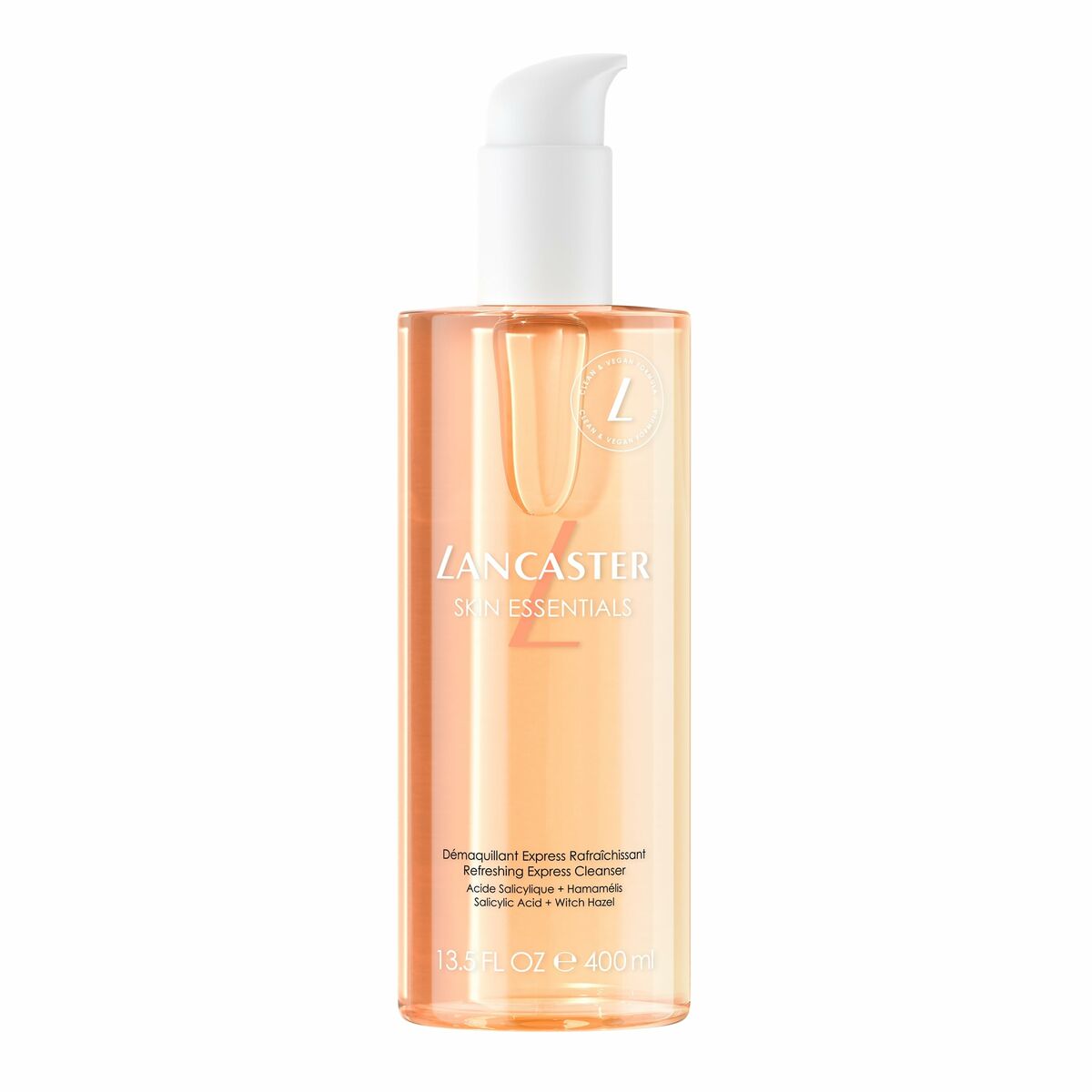 Lancaster Cleansers 400 ml facial cleanser in a clear bottle for effective skincare and beauty enhancement.