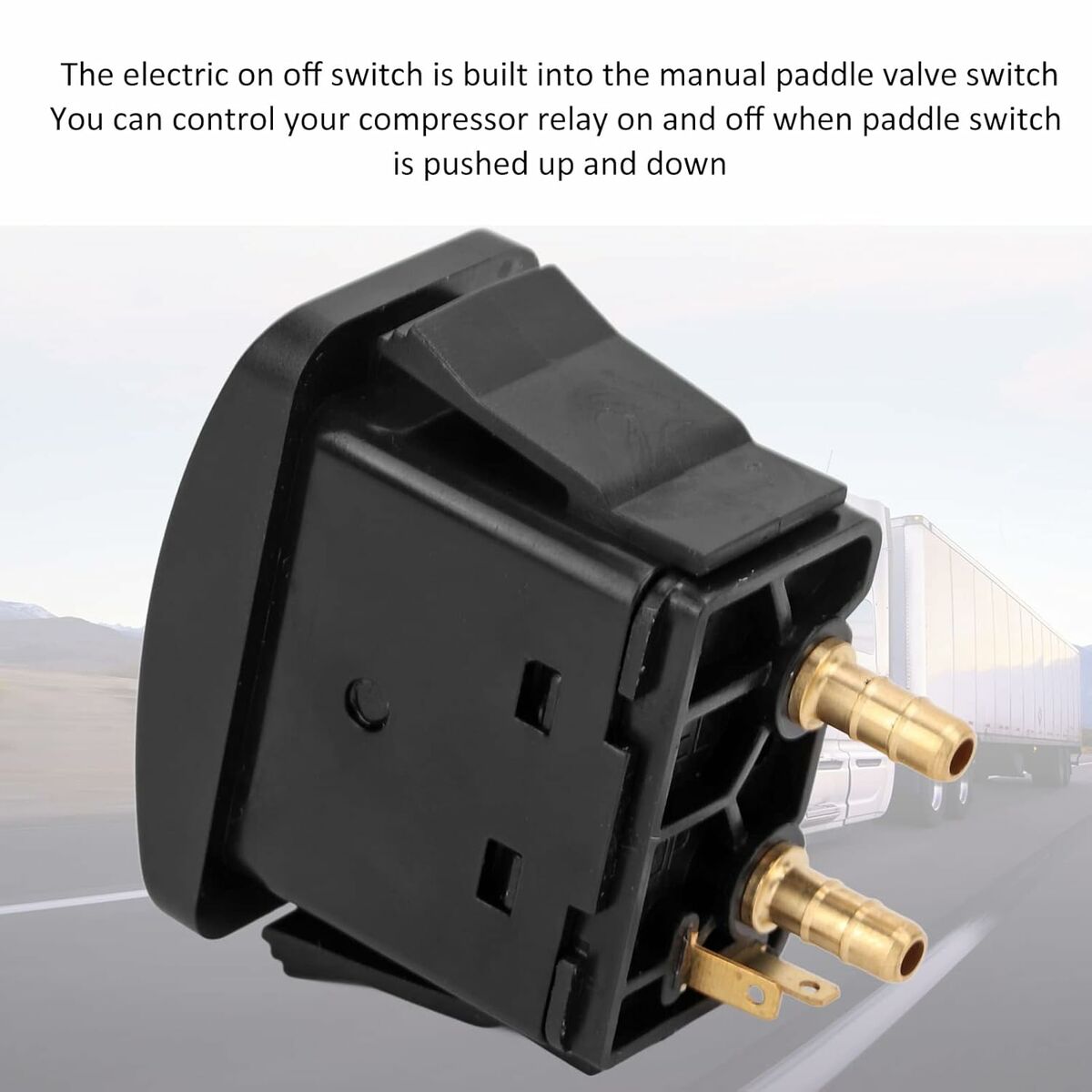 Manual paddle valve switch with electric on/off control for compressor relay, displaying connections and design.