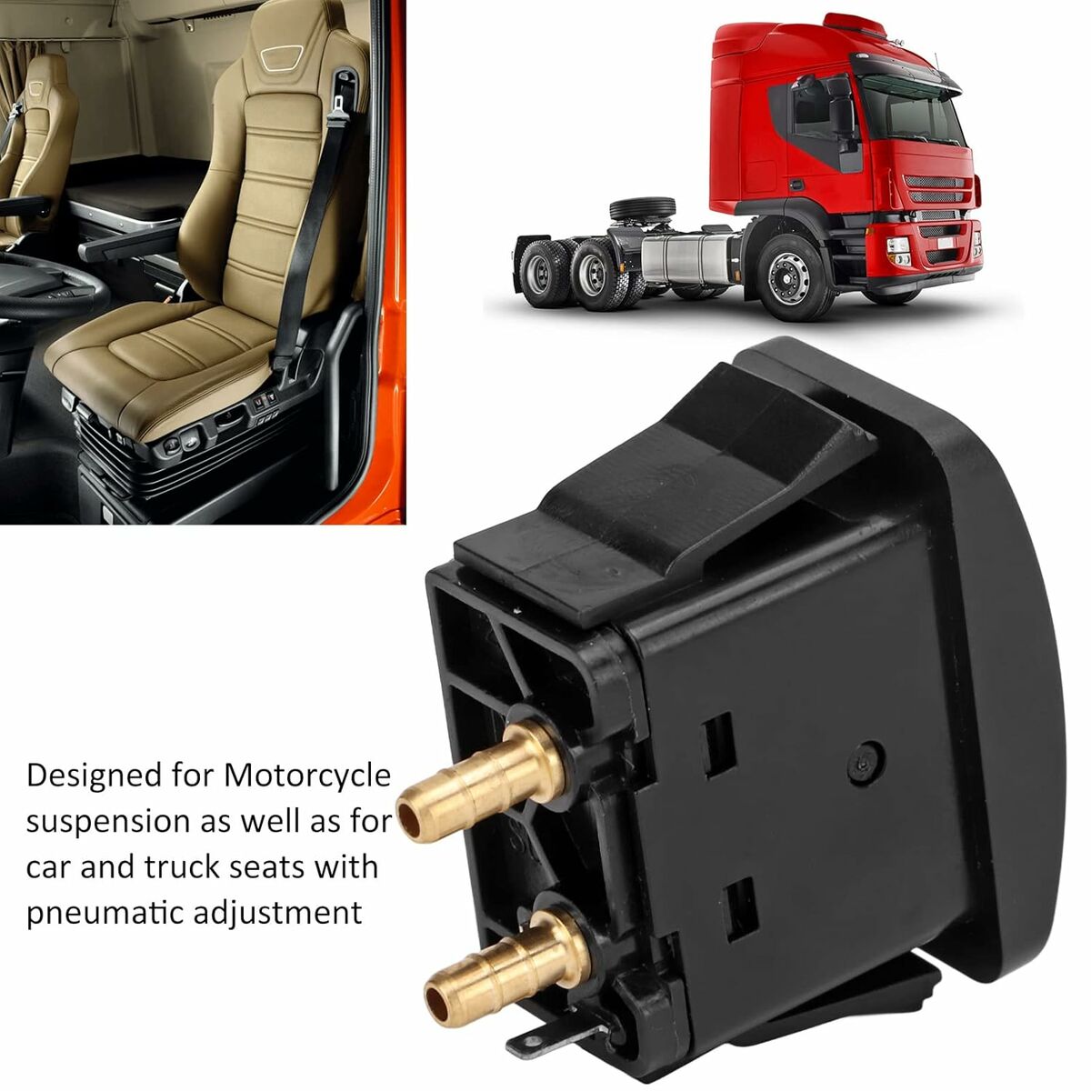 Pneumatic adjustment valve for motorcycle, car, and truck seat suspension system.