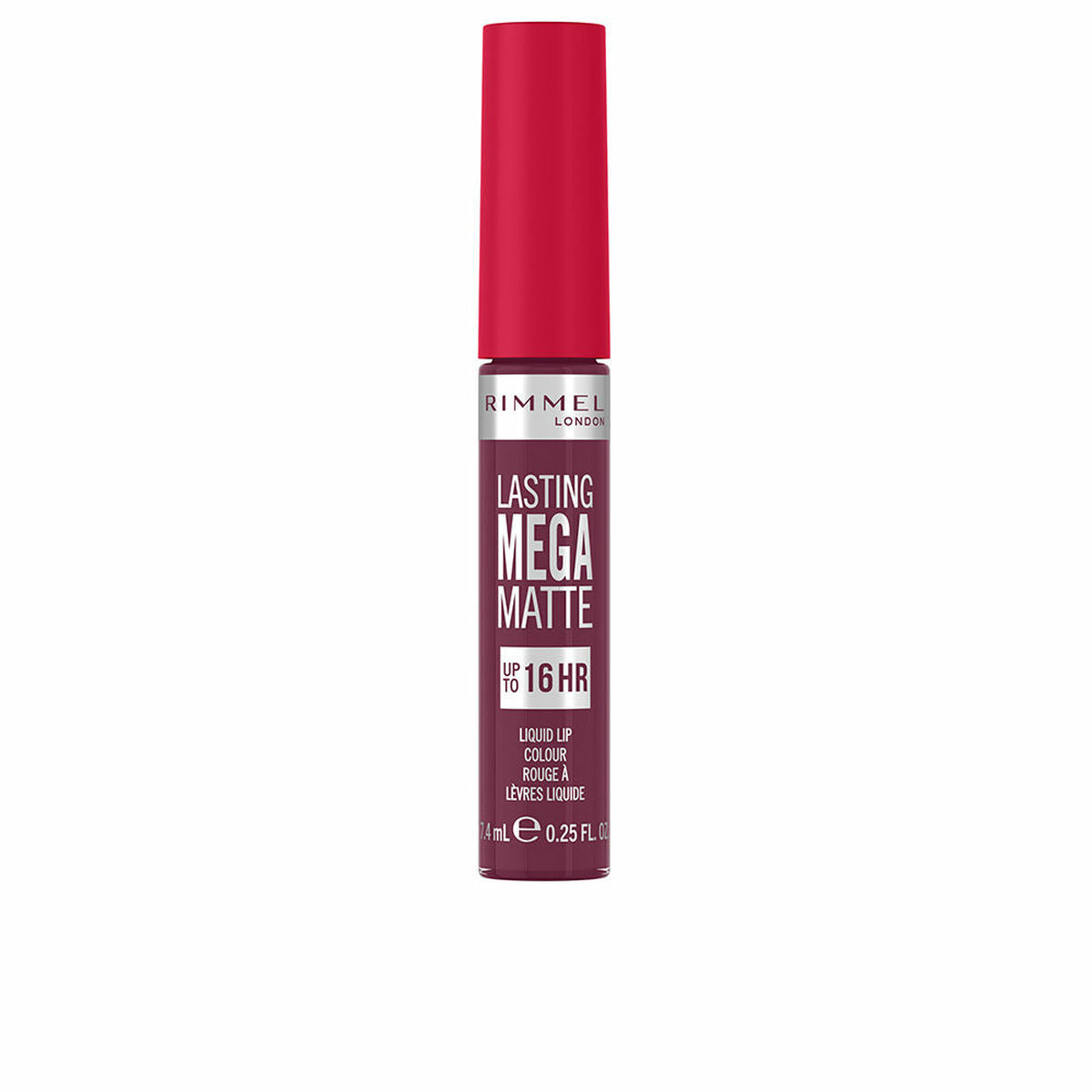 Rouge à lèvres Rimmel London Lasting Mega Matte Liquide en teinte Rock me purple, 7,4 ml, résistant à l'eau et longue tenue.