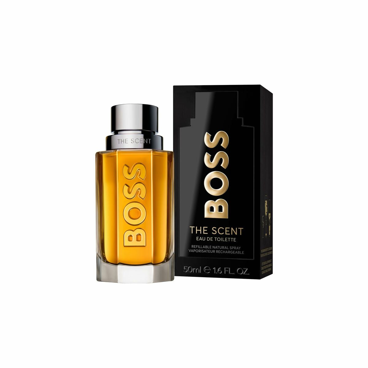 BOSS THE SCENT Eau de Toilette 50 ml with iconic bottle and packaging, suitable for both men and women.