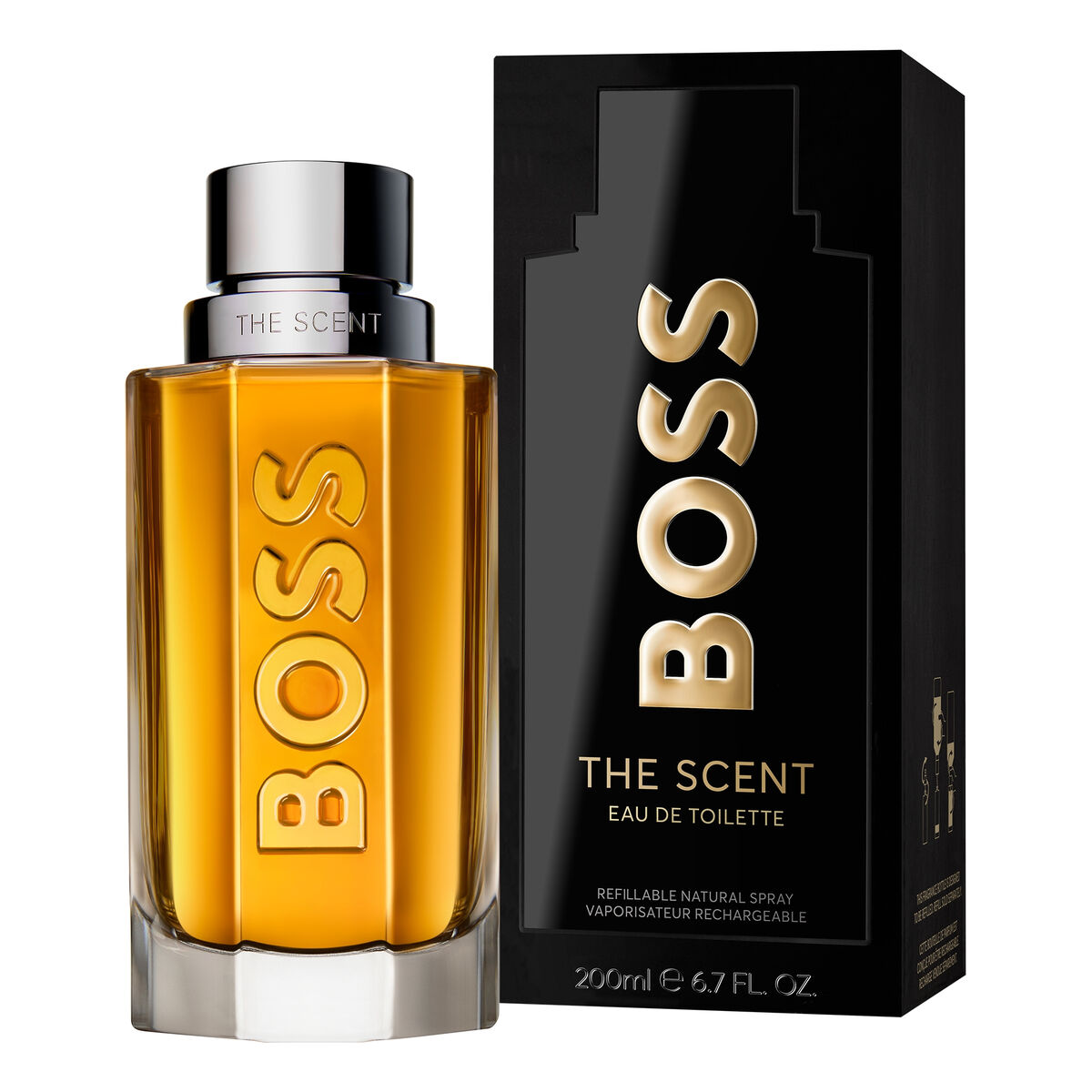 BOSS THE SCENT EDT 200 ml fragrance bottle with sleek design and elegant packaging.