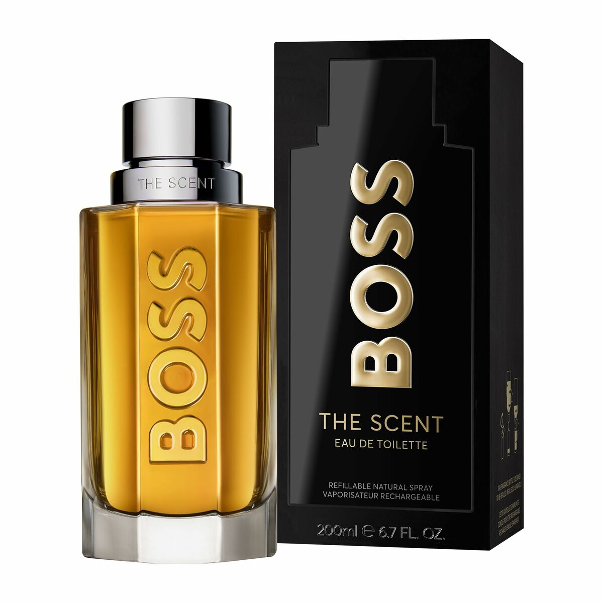 Parfum Homme BOSS THE SCENT EDT 200 ml, flacon en verre et boîte élégante, parfum authentique unisexe.