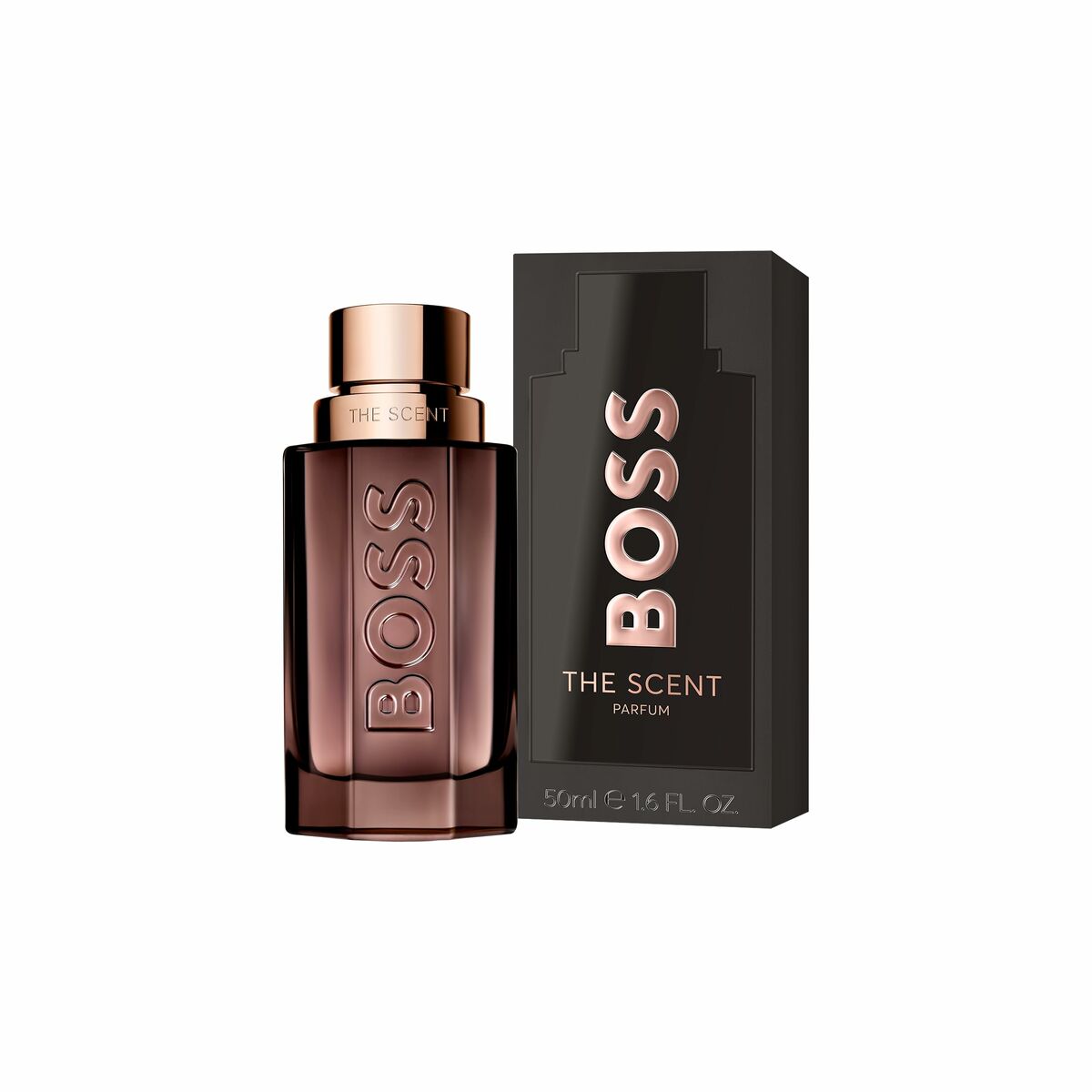 Parfum Unisexe Hugo Boss-boss THE SCENT 50 ml avec emballage élégant en noir et or.