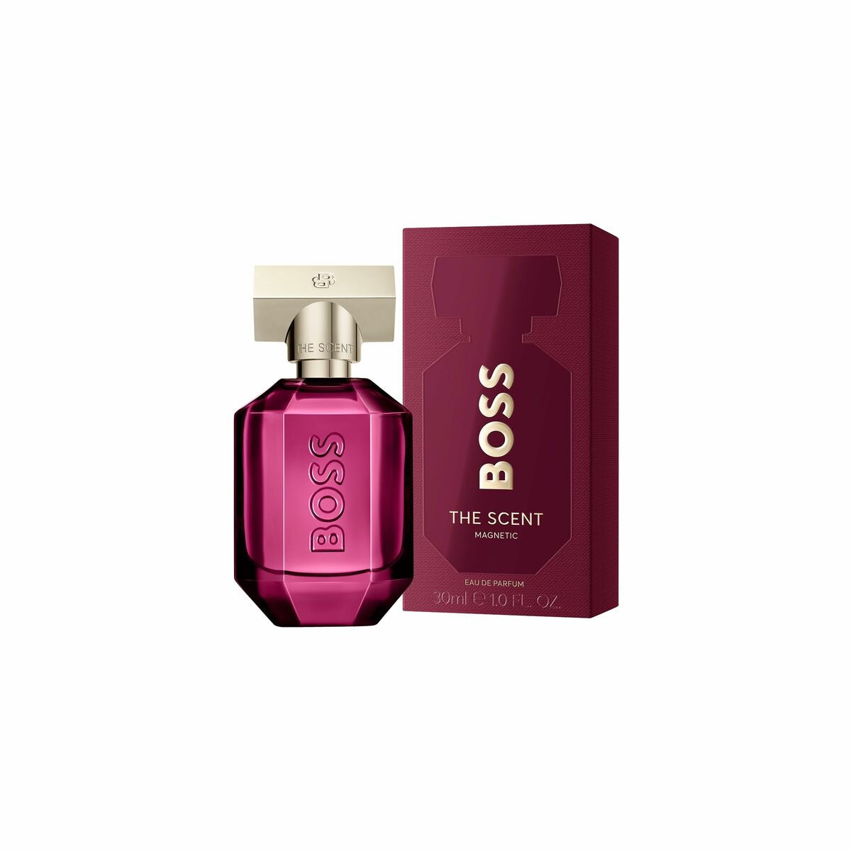 Parfum Unisexe Hugo Boss THE SCENT FOR HER 30 ml avec packaging élégant en violet et or.