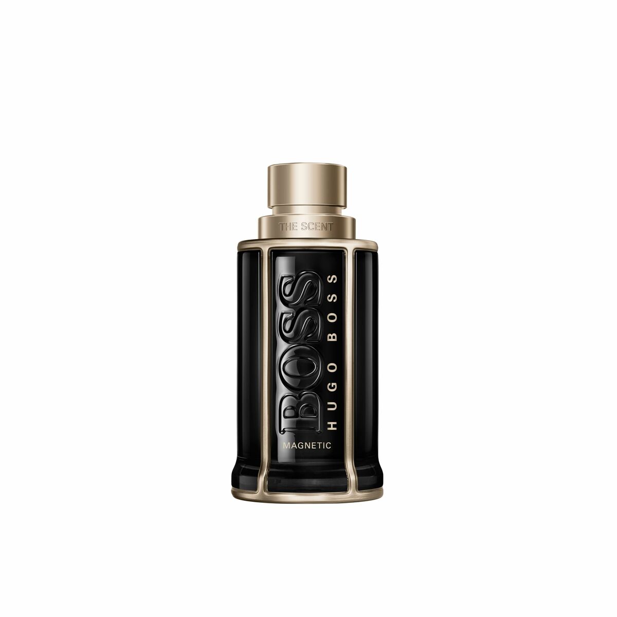 Parfum Unisexe Hugo Boss-boss THE SCENT 100 ml avec emballage noir et or, flacon élégant.