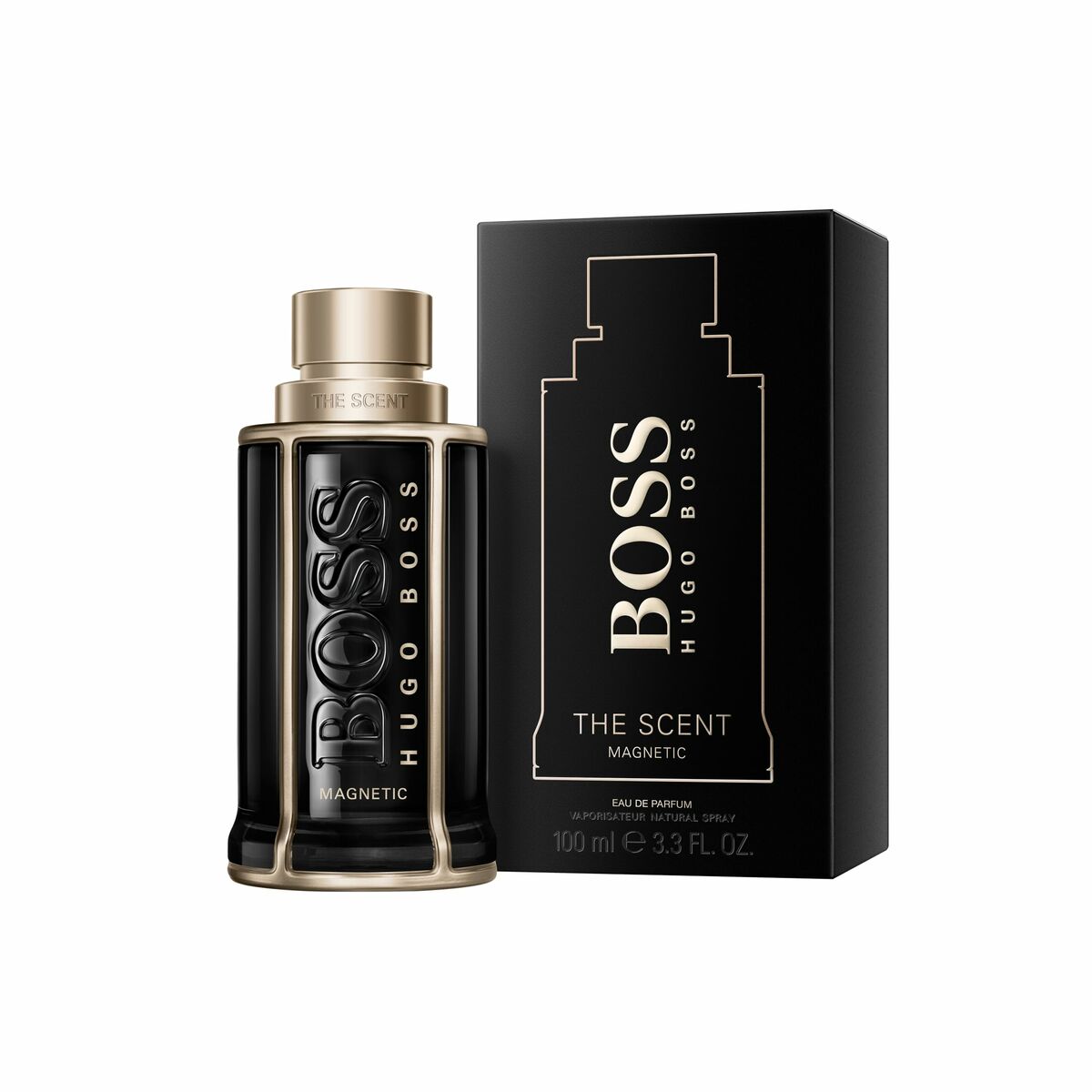 Parfum unisexe Hugo Boss Boss The Scent Magnetic 100ml, élégant packaging noir et doré.