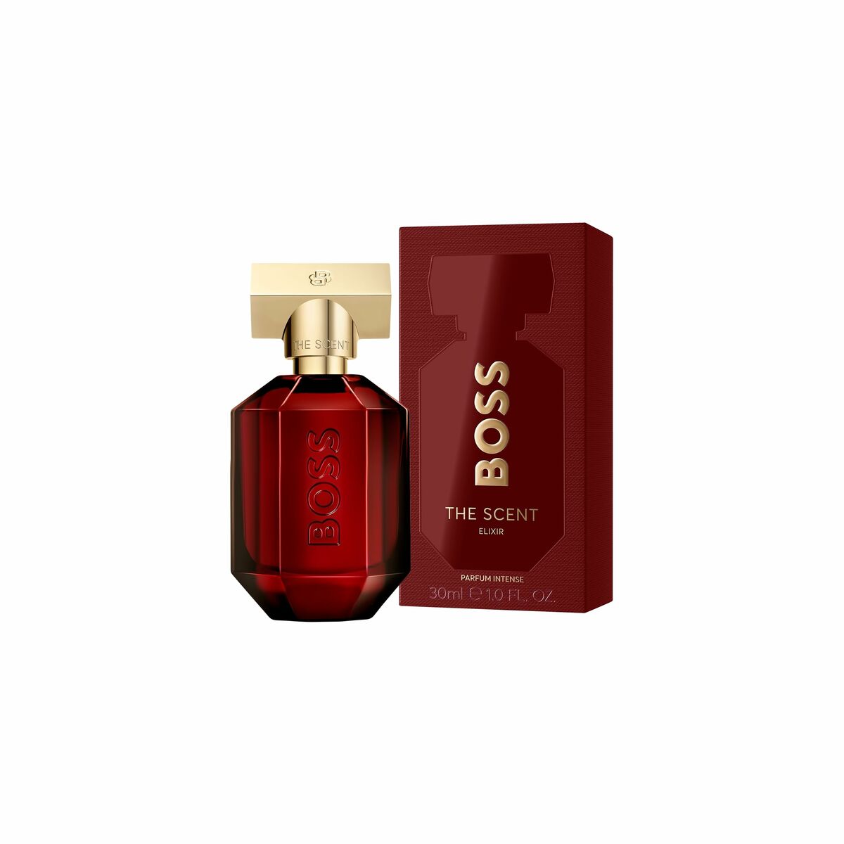 Hugo Boss The Scent Elixir 30 ml unisex perfume bottle with packaging on a white background.