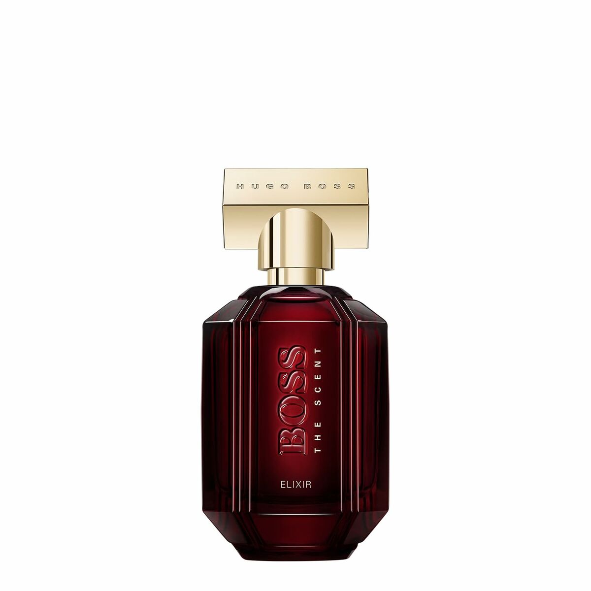 Parfum Unisexe Hugo Boss The Scent Elixir 50 ml, flacon élégant rouge avec bouchon doré.