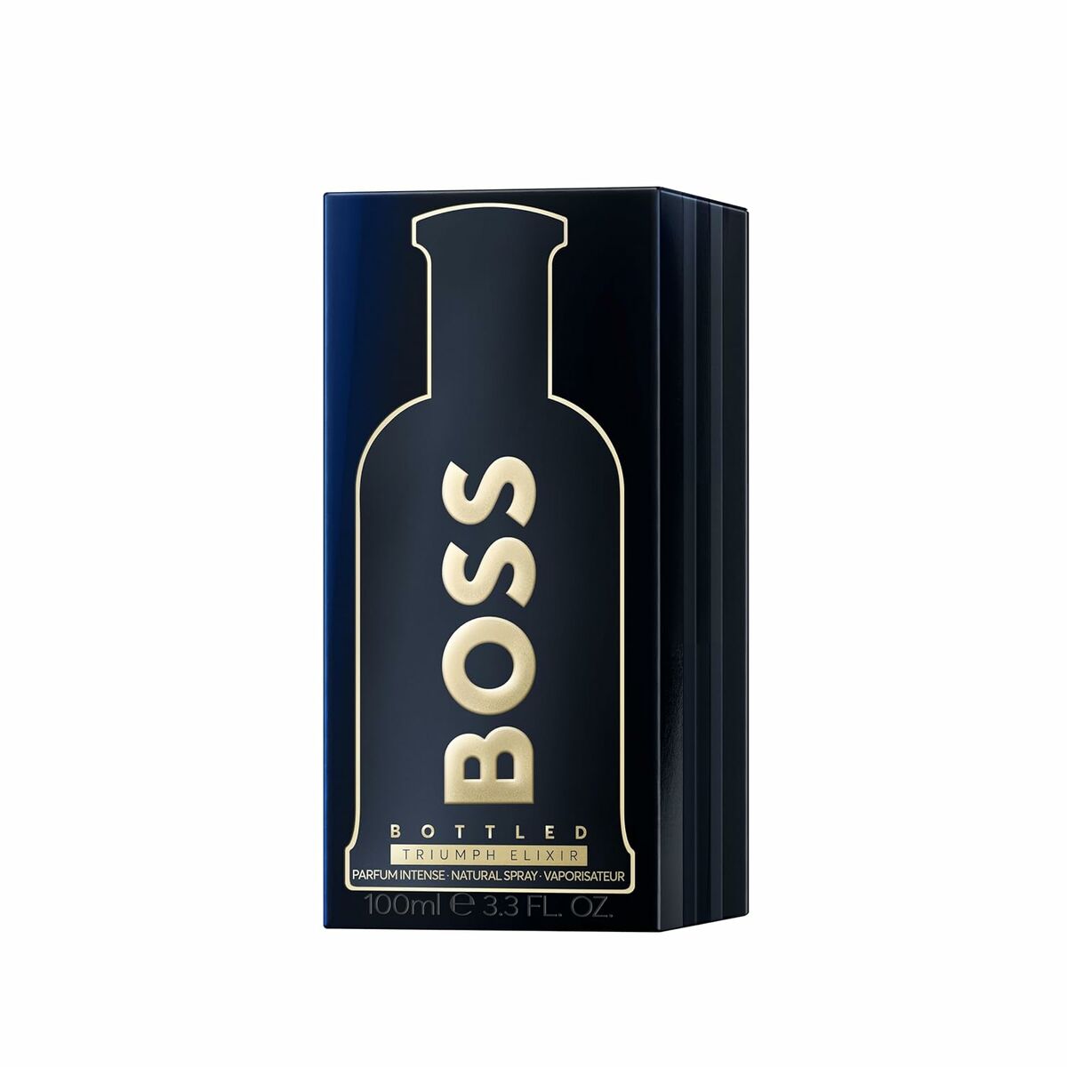 Parfum Homme BOSS BOTTLED Triumph Elixir 100 ml, packaging design in black with gold lettering.